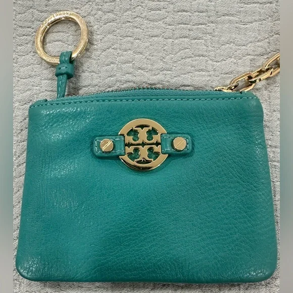 Tory Burch Teal Key & Card Holder with Gold Accents - Picture 3 of 9